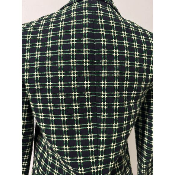 J. Crew green plaid textured Embroidered cotton blazer size 6 snap buttons - Picture 4 of 8